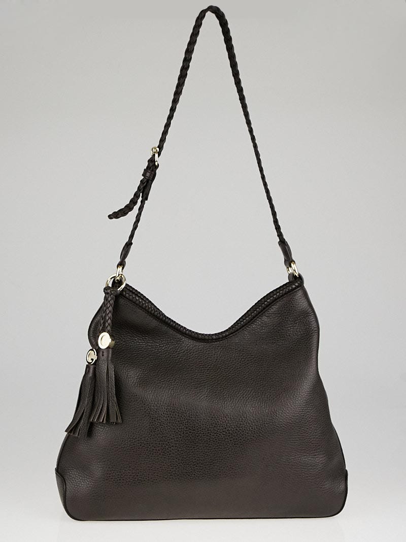 Gucci Dark Brown Pebbled Leather Marrakech Medium Hobo Bag