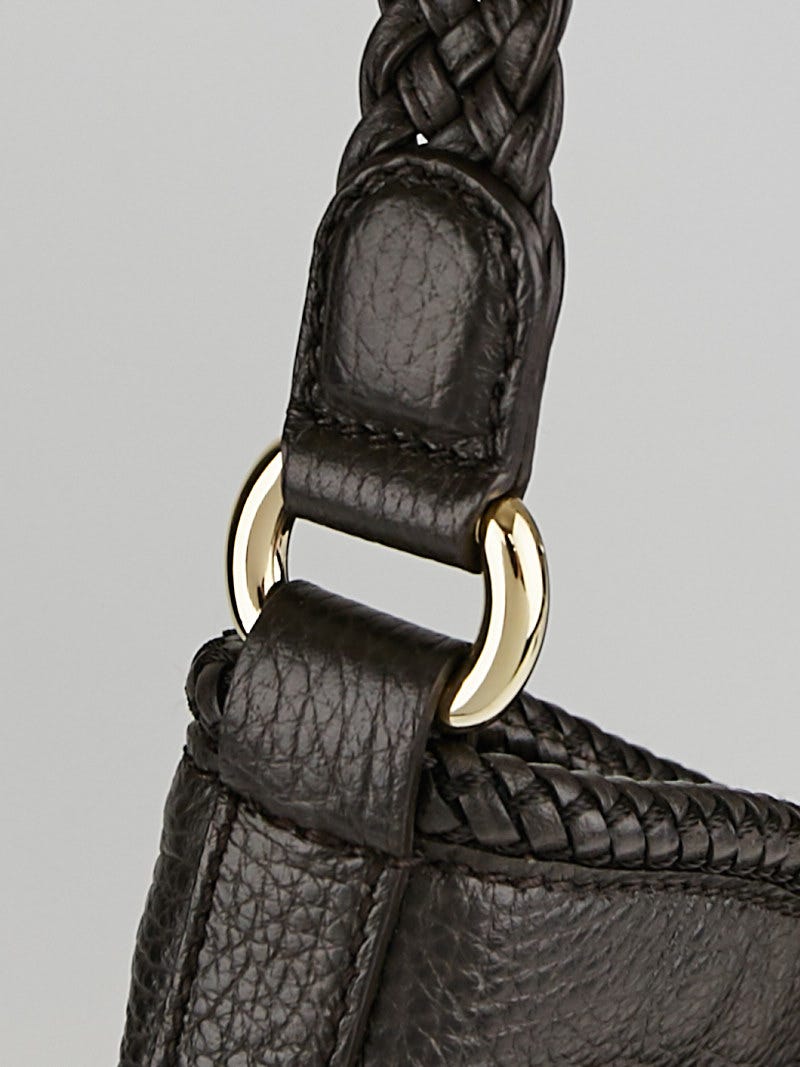 Gucci Dark Brown Pebbled Leather Marrakech Medium Hobo Bag
