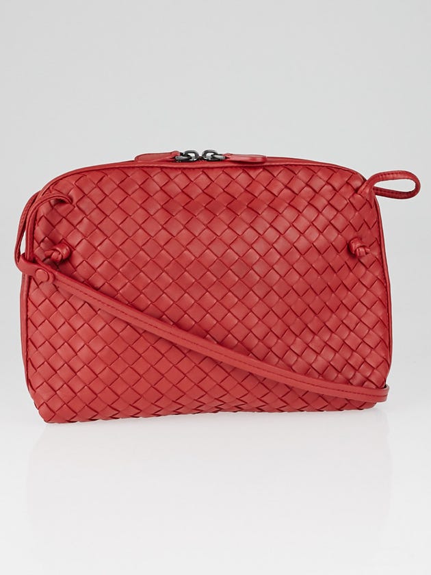 Bottega Veneta Red Intrecciato Woven Nappa Leather Crossbody Messenger Bag