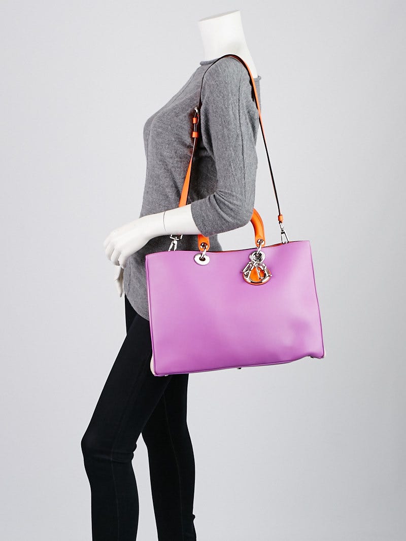バッグ christianDior Christian Dior Purple/Orange Satin-Finish Calfskin Leather Large