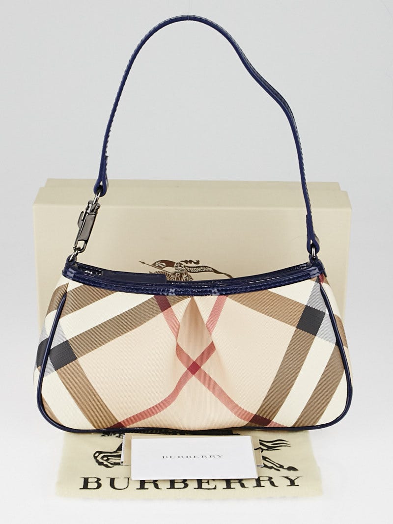 Burberry Jet Blue Patent Leather Nova Check Coated Canvas Burberry Jet Blue Patent Leather Nova Check Coated Canvas