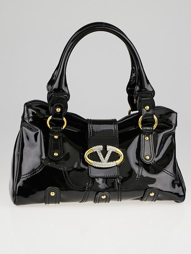 Valentino Garavani Black Patent Leather and Crystal Catch Satchel Bag