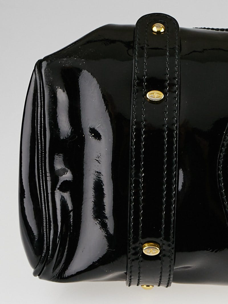 Genuine Valentino Garavani black patent leather Catch satchel bag purse