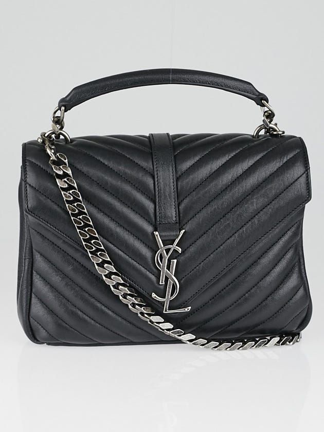 Yves Saint Laurent Black Chevron Quilted Leather Monogram Medium College Bag