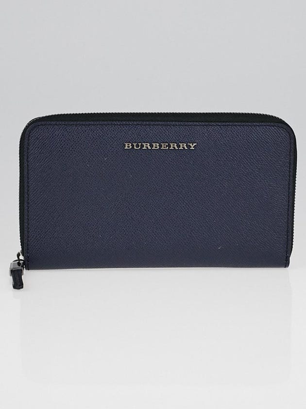 Burberry Blue Textured Leather Zip Around Wallet