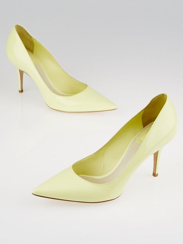 Christian Dior Pale Yellow Patent Leather Dior Cherie Pointy Pumps Size 6/36.5