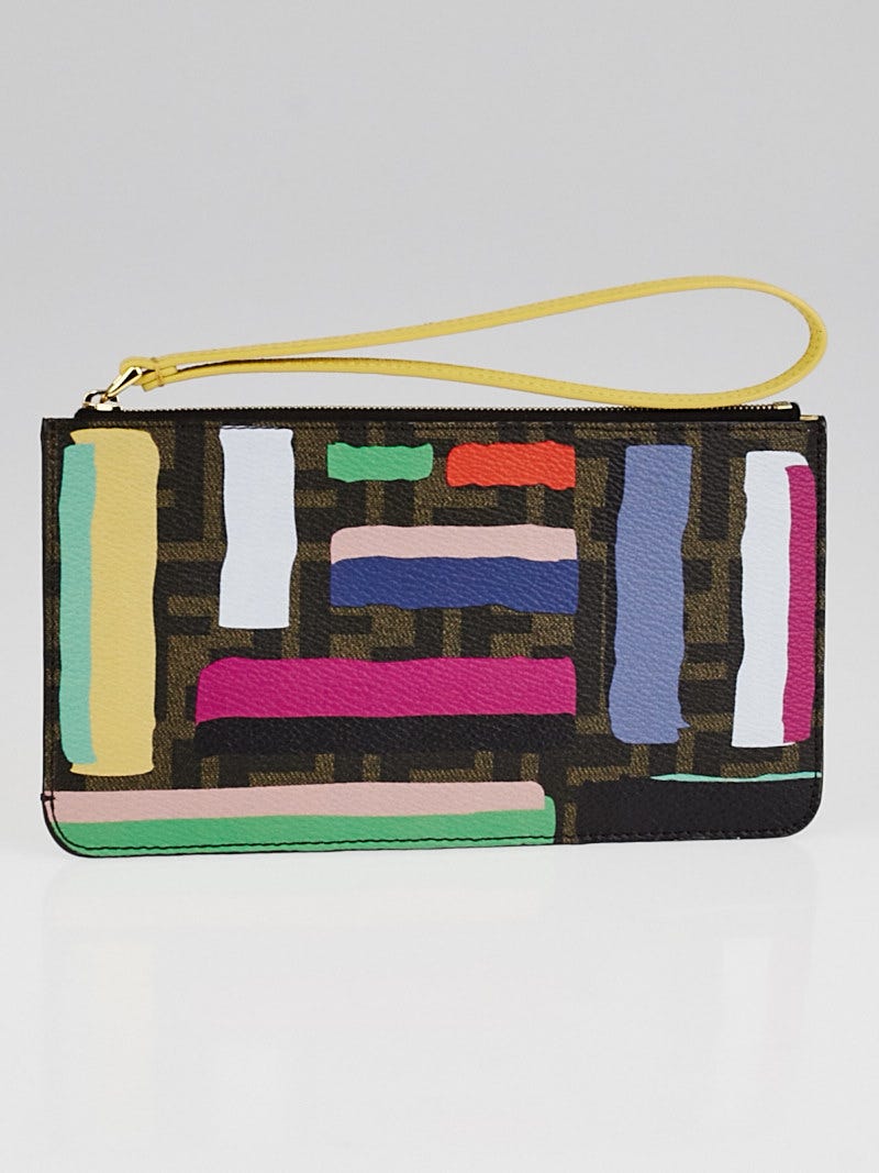Fendi Zucca Print and Striped Coated Canvas Wristlet Pouch 8M0341 Yoogi s Closet