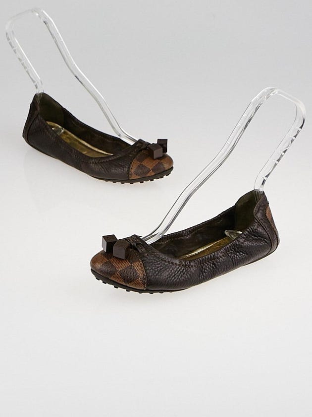 Louis Vuitton Brown Leather and Damier Canvas Lovely Flats Size 6.5/37