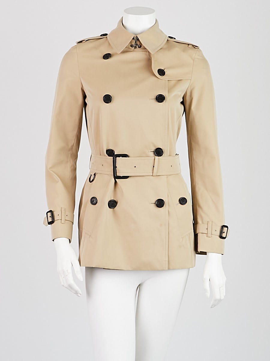Burberry Prorsum Beige Cotton Short Belted Trench Coat Size 0 ITA