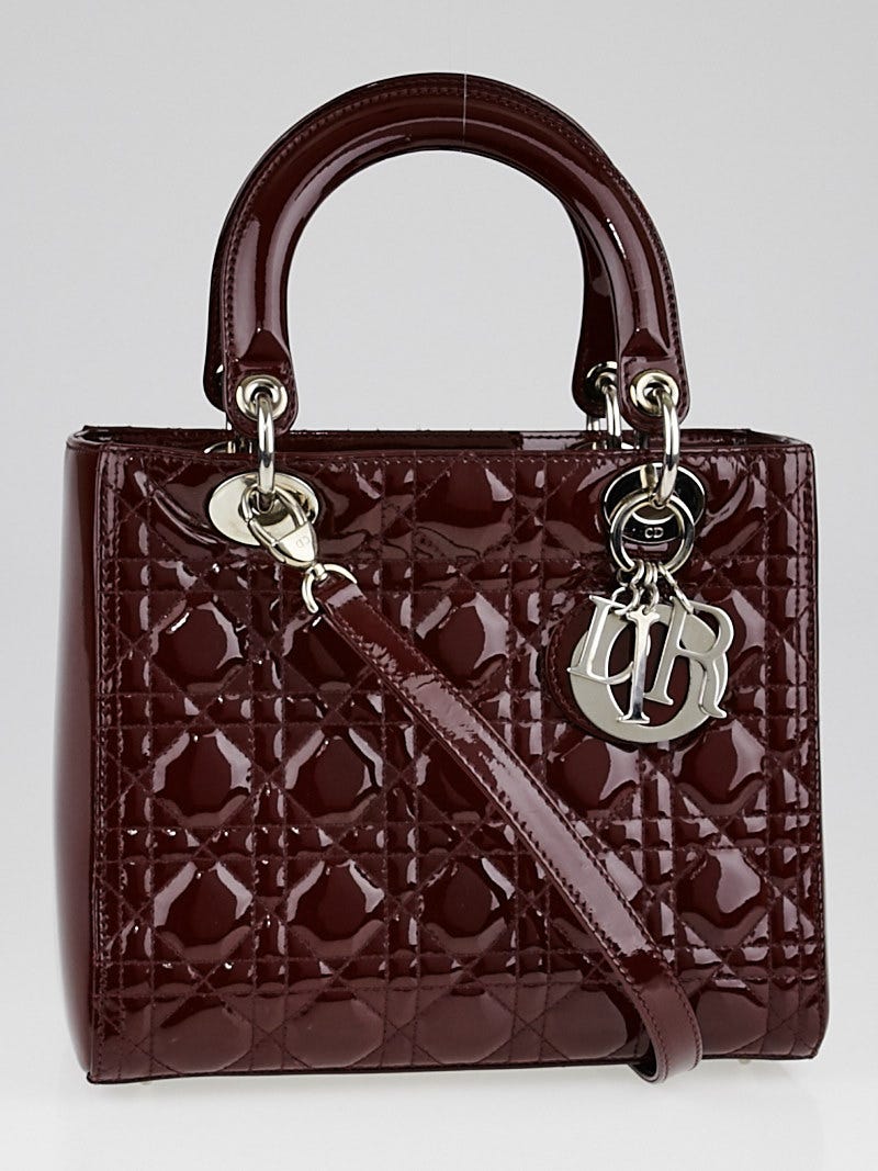 Christian Dior Burgundy Cannage Quilted Patent Leather Medium Lady Dior Bag Yoogi s Closet