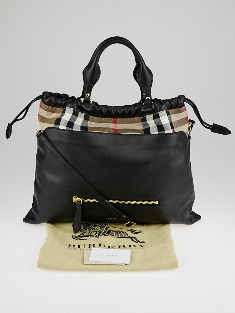 Burberry Black Leather and House Check Canvas Big Crush Tote Bag