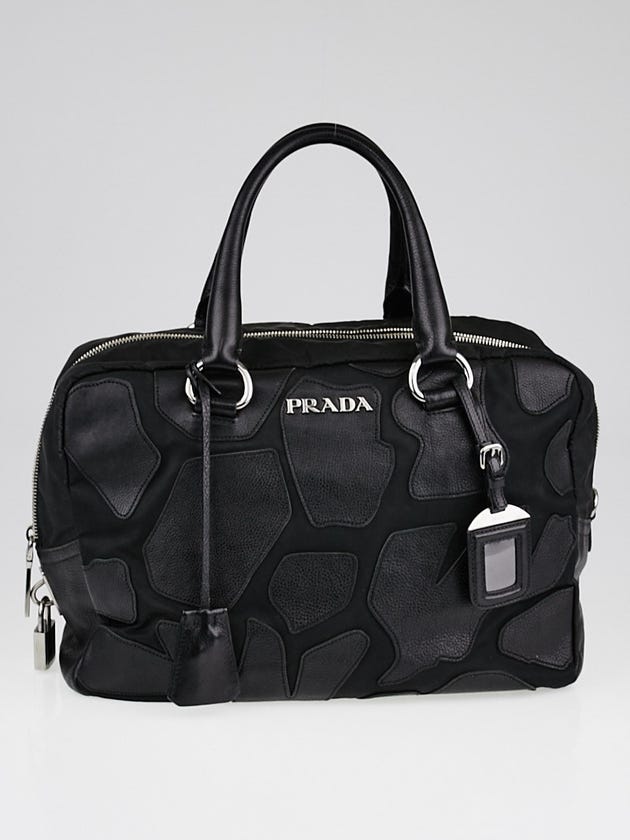 Prada Black Tessuto Nylon and Leather Patches Top Handle Satchel Bag
