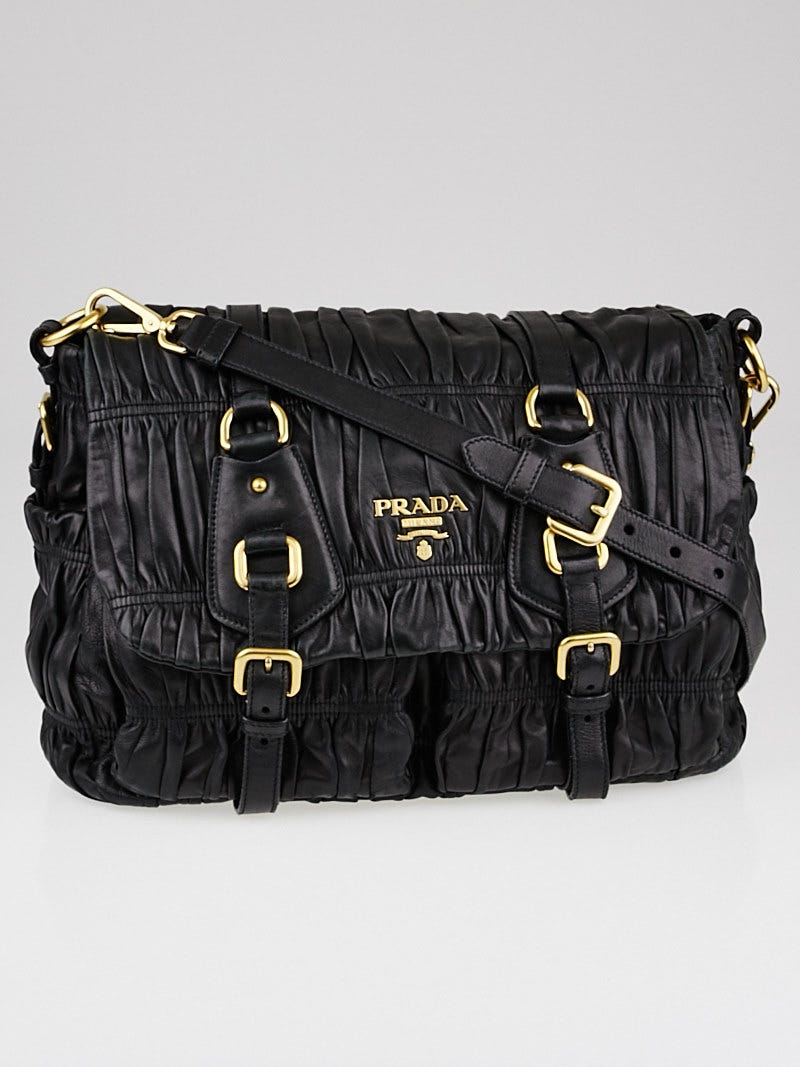 Prada Black Nappa Gaufre Leather Messenger Bag - Yoogi's Closet