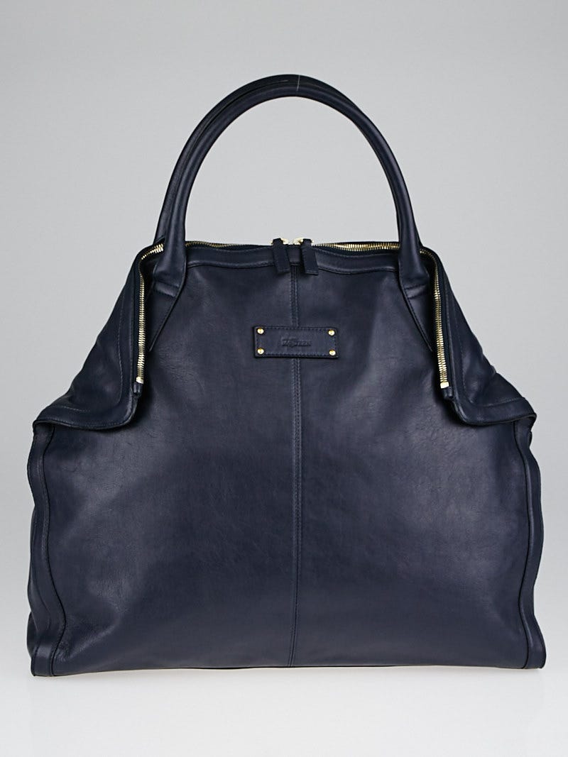 Alexander McQueen Navy Blue Leather De Manta Large Tote Bag Alexander McQueen Navy Blue Leather De Manta Large Tote Bag