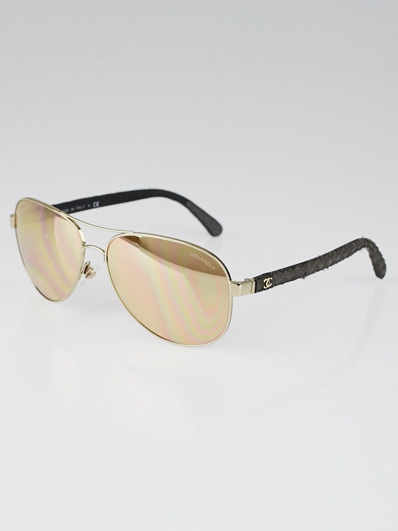 CHANEL Aviator 4207 Gold Mirrored CC Sunglasses