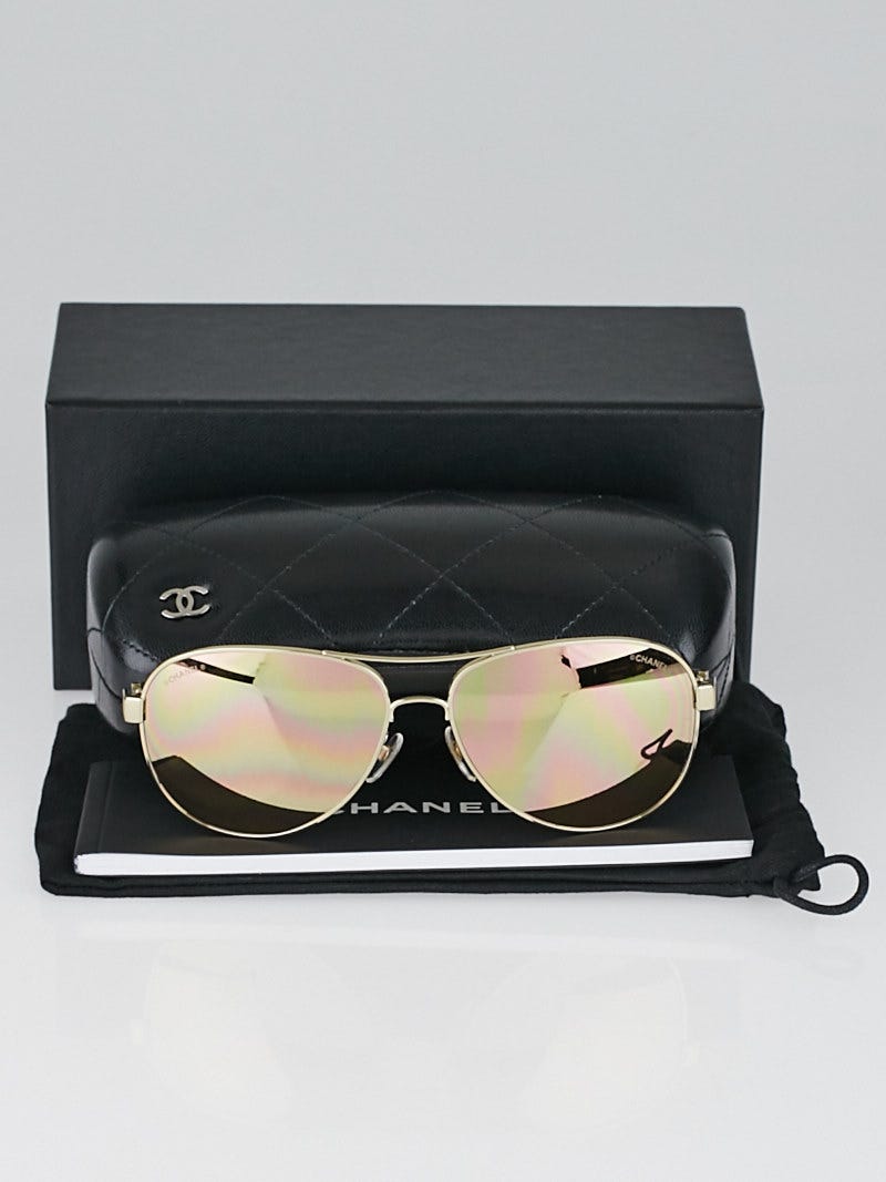 Chanel Black Metal Frame Tint Aviator Sunglasses-4207 - Yoogi's Closet