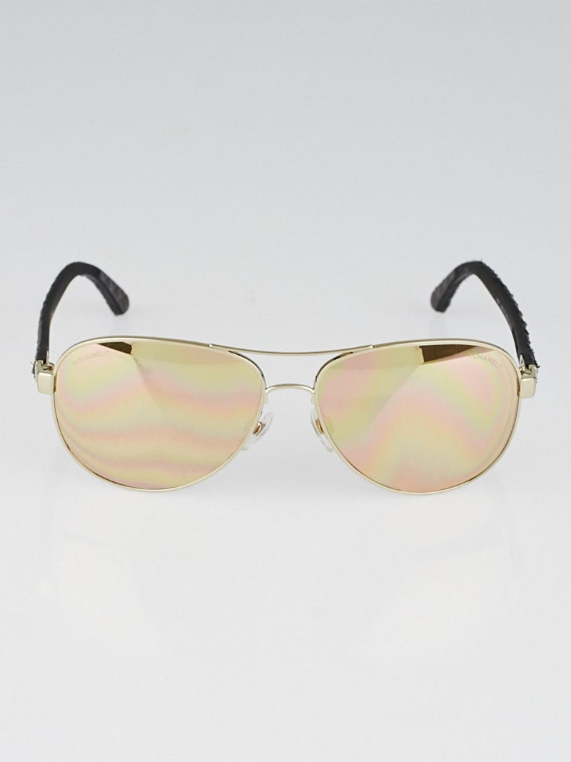 Chanel Goldtone Frame Mirror Tint Aviator Sunglasses-4207 - Yoogi's Closet