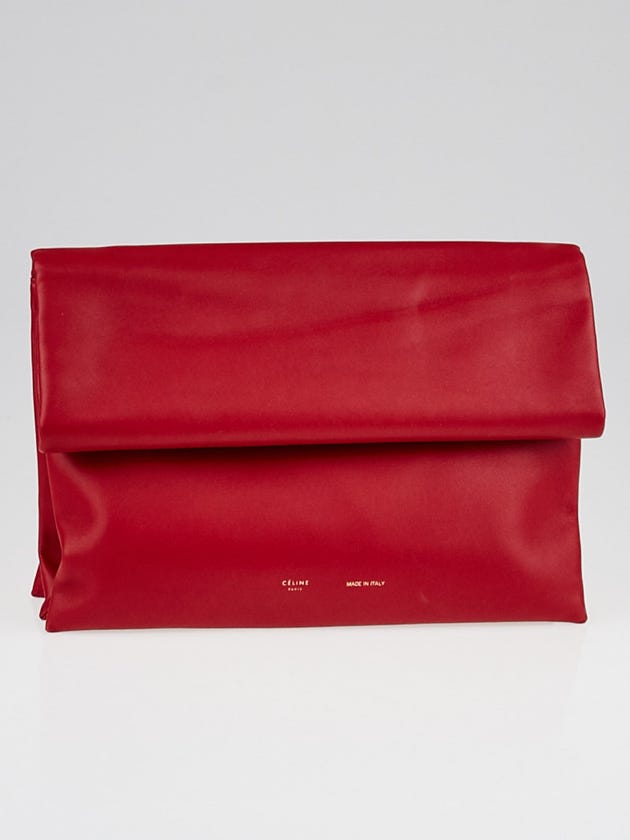 Celine Red Lambskin Leather Soft Trio Rolled Clutch Bag