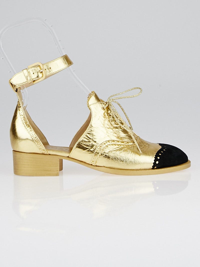 熱販売 Leather Gold Chanel Ankle 7/37.5 Size Oxfords Brogue Strap ハンドバッグ