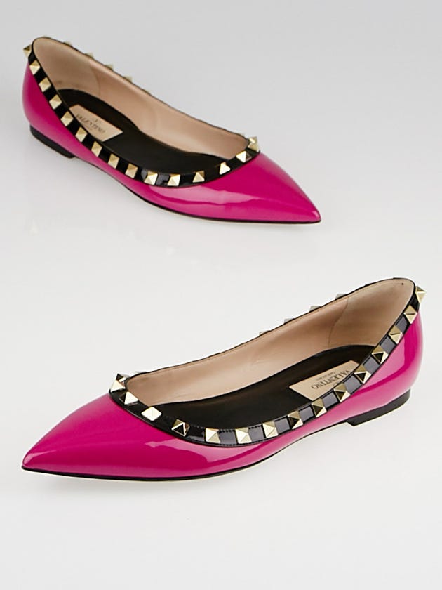 Valentino Hot Pink/Black Patent Leather Rockstud Flats Size 5.5/36