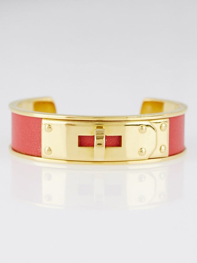 Hermes Vermillon Swift Leather Gold Plated Kelly Cuff Bracelet