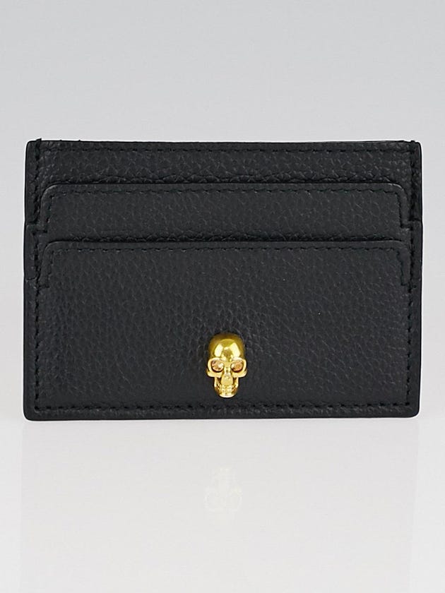 Alexander McQueen Black Leather and Goldtone Skull Card Holder
