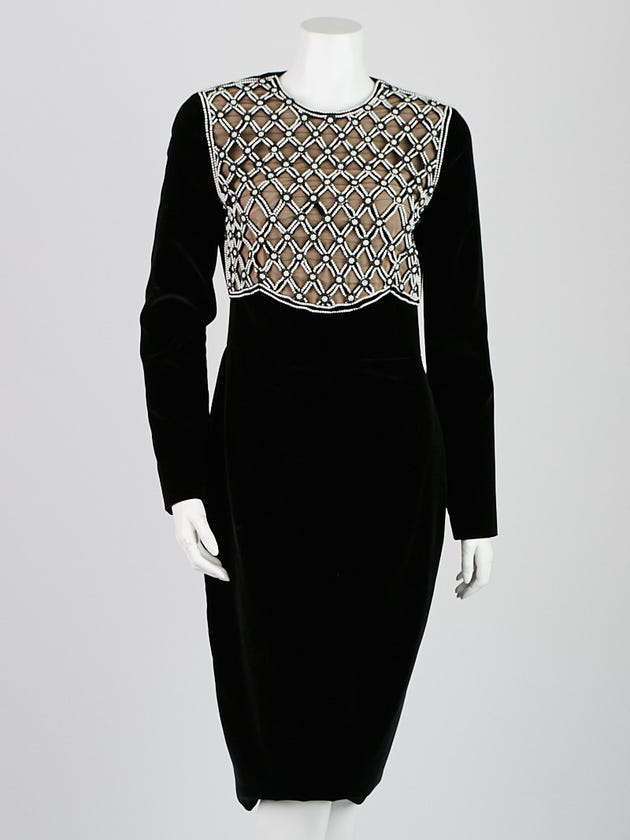 Alexander McQueen Black Velvet Faux Pearl Long Sleeve Dress Size 8/42