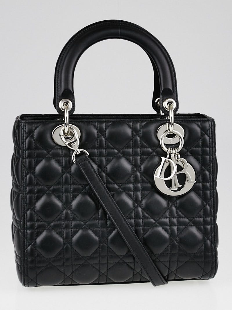 Christian Dior Black Cannage Quilted Lambskin Leather Medium Lady
