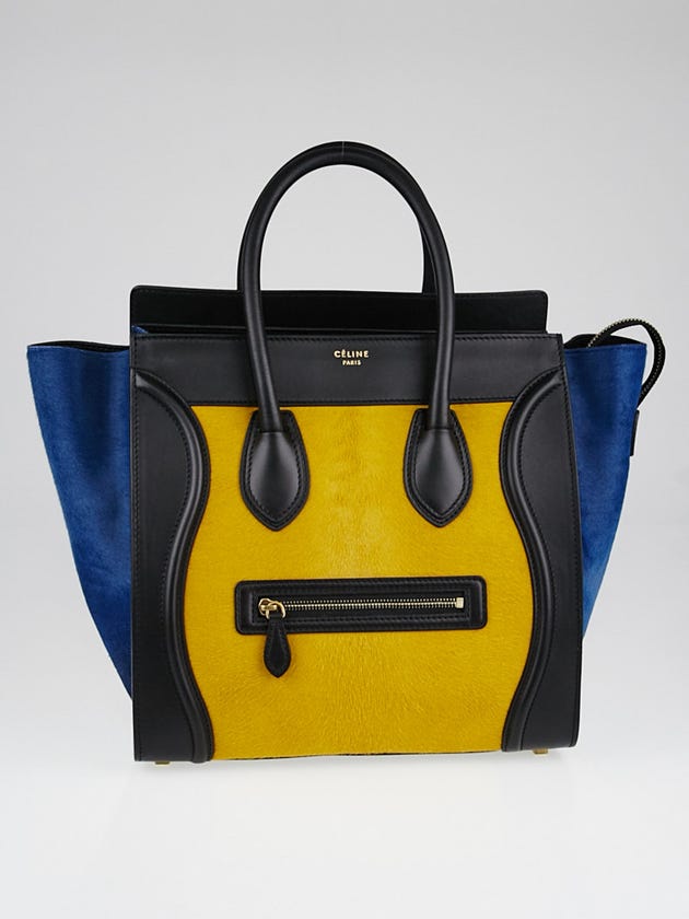 Celine Royal Blue Tri-Color Calf Hair and Leather Mini Luggage Tote Bag