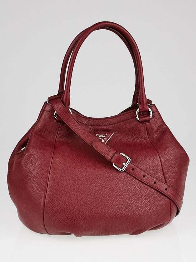 Prada Dark Red Vitello Daino Leather Tote Bag w/ Strap