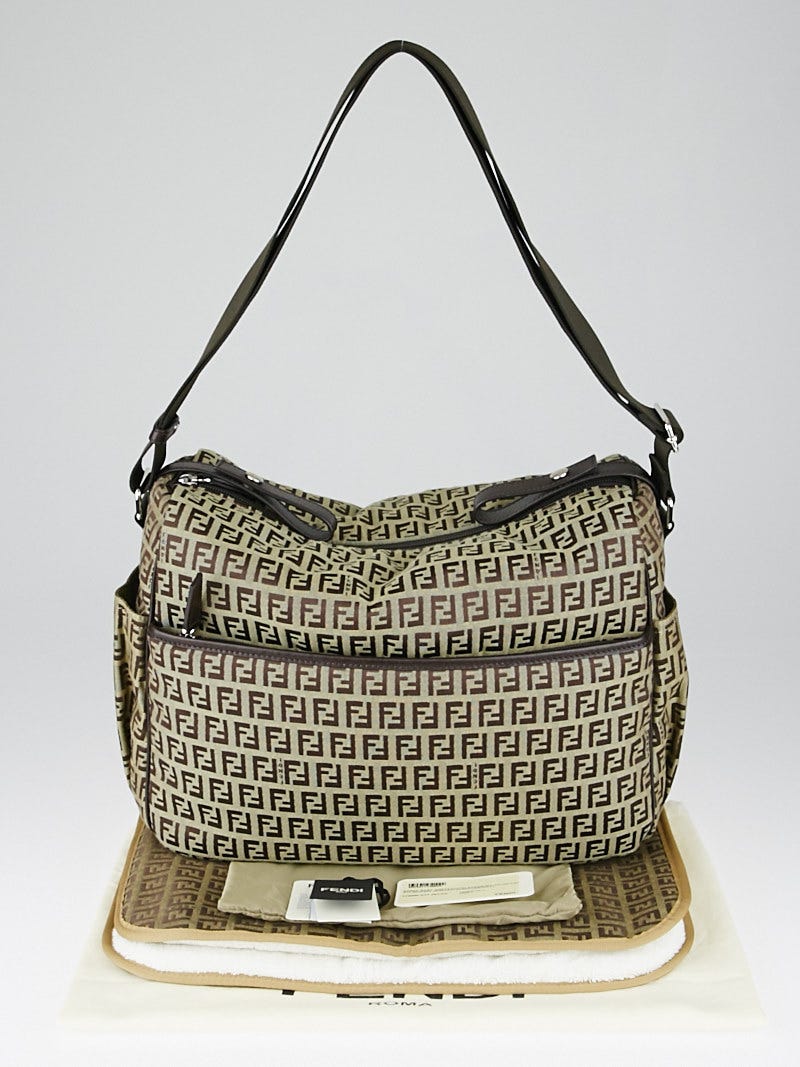 Fendi Brown Zucchino Canvas Baby Bag with Changing Pad