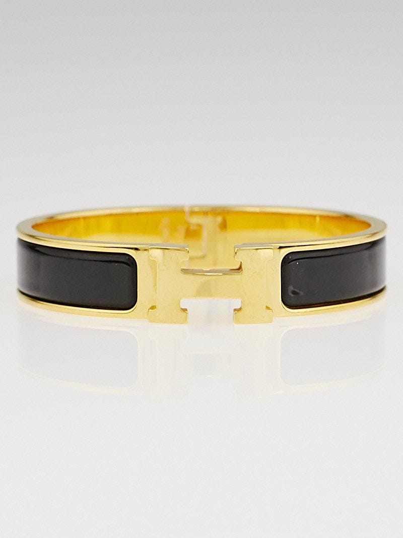 Hermes Black Enamel Gold Plated Clic H PM Narrow Bracelet