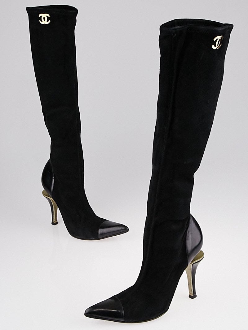 Louis Vuitton Black Suede and Patent Leather Knee High Boots Size 6.5/37 -  Yoogi's Closet