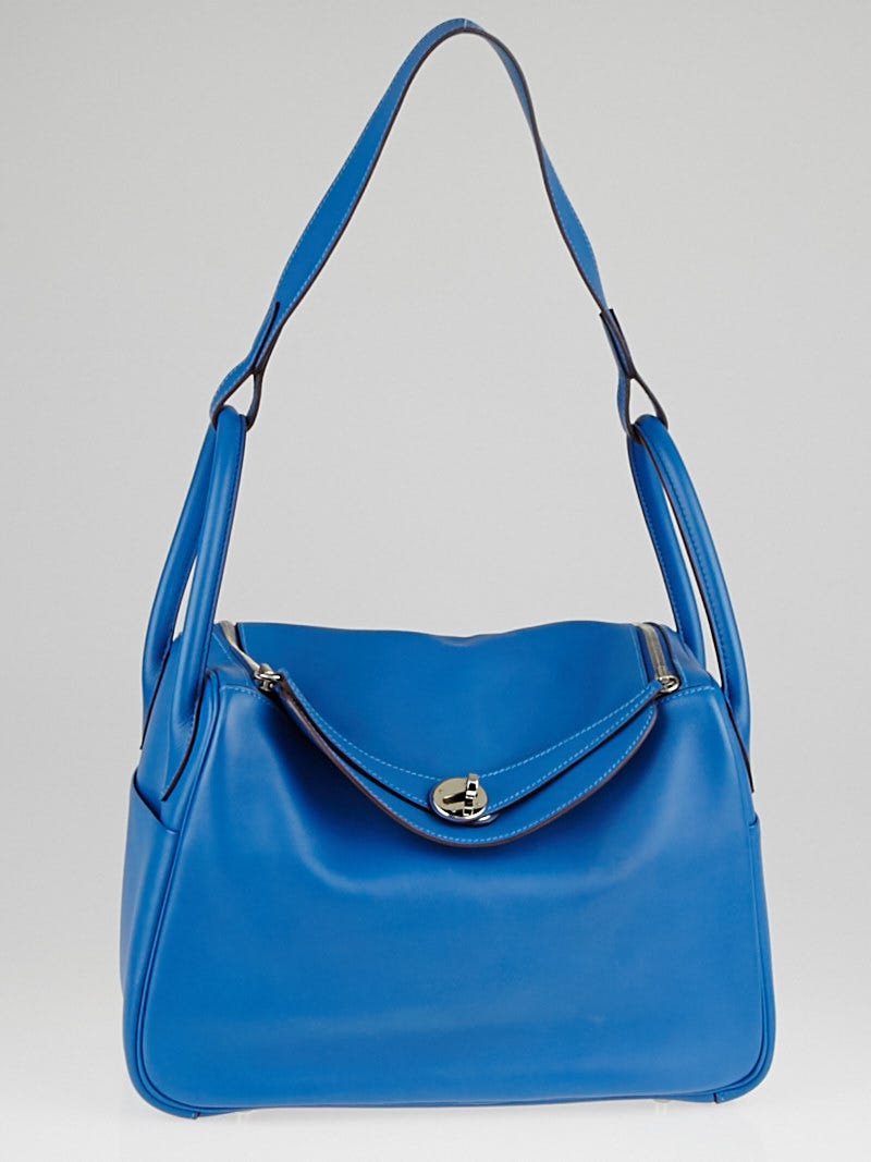 Hermes 30cm Mykonos Blue Swift Leather Palladium Plated Lindy Bag