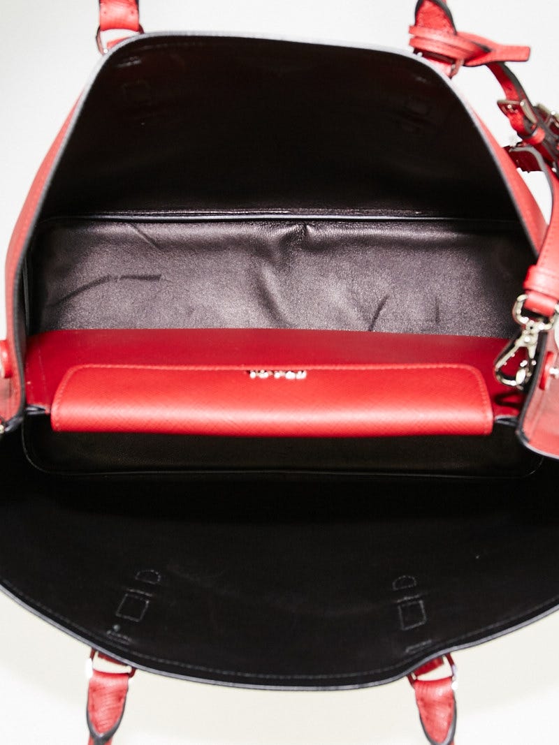 Prada Fuoco Saffiano Textured Leather Medium Double Handle