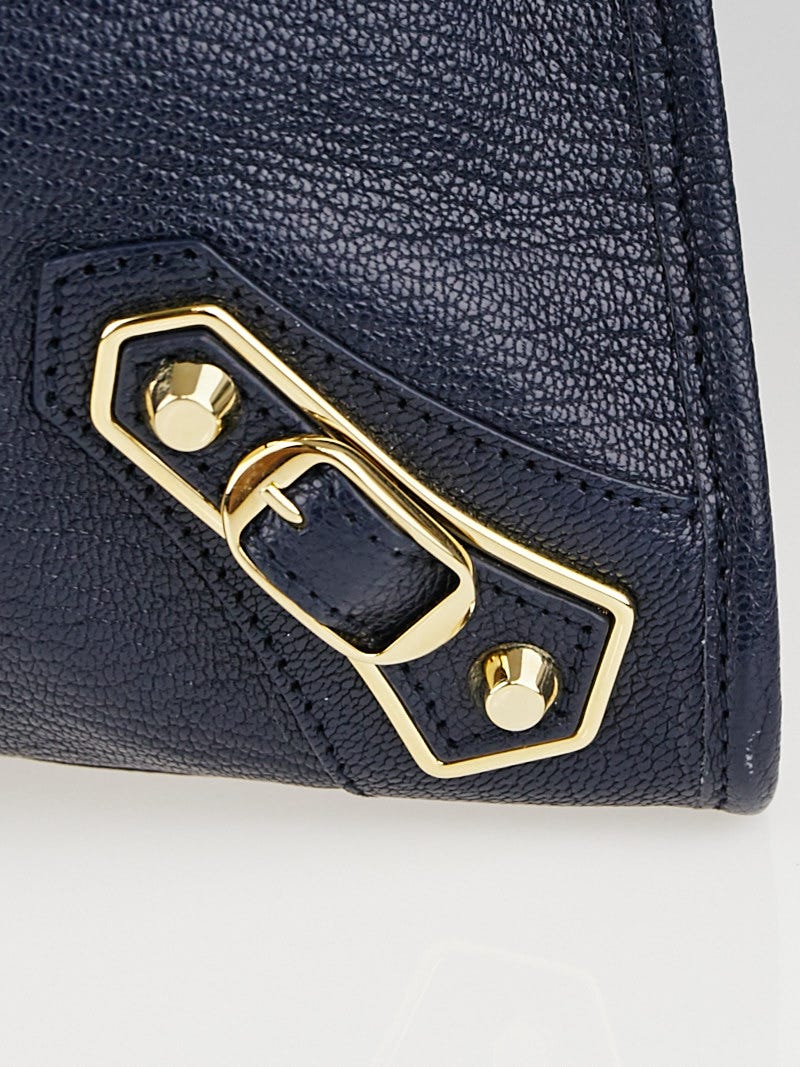 Balenciaga Navy Blue Leather Mini Classic Metallic Edge City Bag