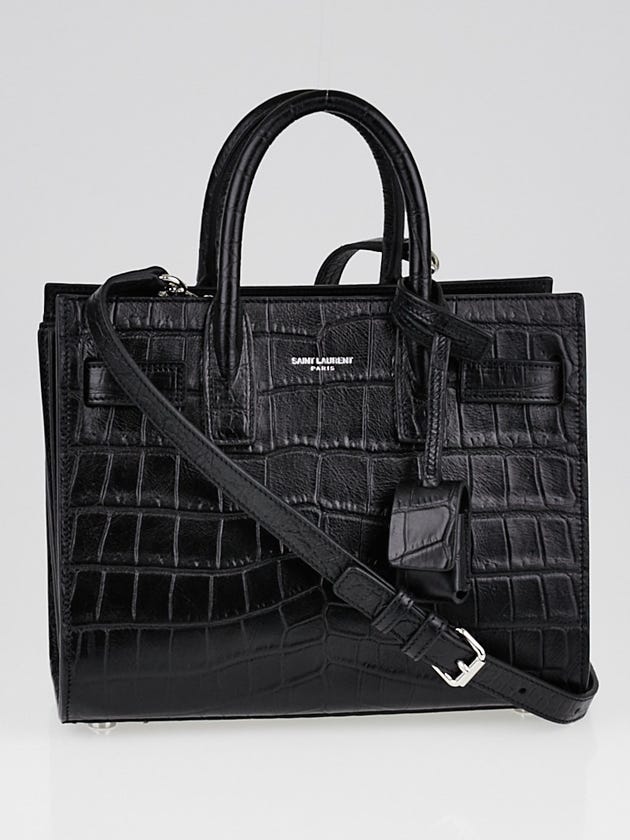 Yves Saint Laurent Black Crocodile Embossed Leather Classic Nano Sac de Jour Bag