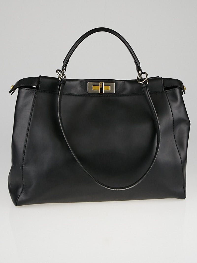 Fendi Black Smooth Calfskin Leather Large Peekaboo Bag 8BN210