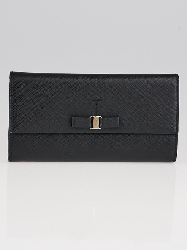 Salvatore Ferragamo Black Saffiano Leather Bow Continental Wallet
