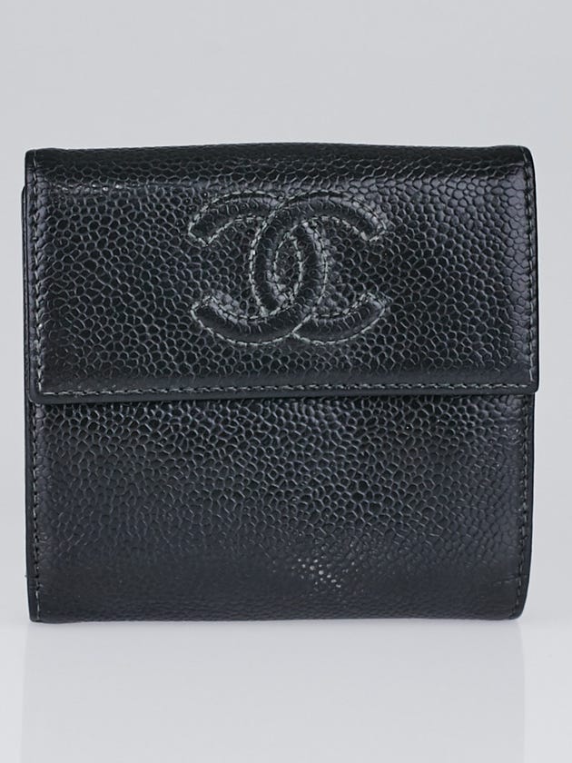 Chanel Black Caviar Leather S-Double Compact Wallet