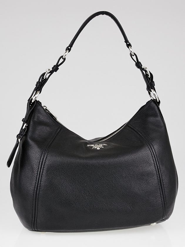 Prada Black Vitello Phenix Leather Hobo Bag BR5096