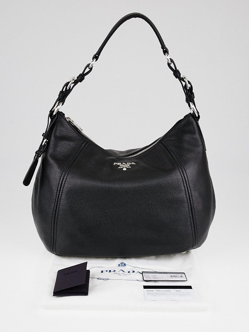 Prada Black Vitello Phenix Leather Hobo Bag BR5096 - Yoogi's Closet