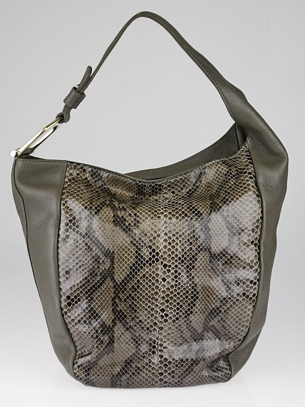 Gucci Grey/Brown Python and Leather Greenwich Hobo Bag