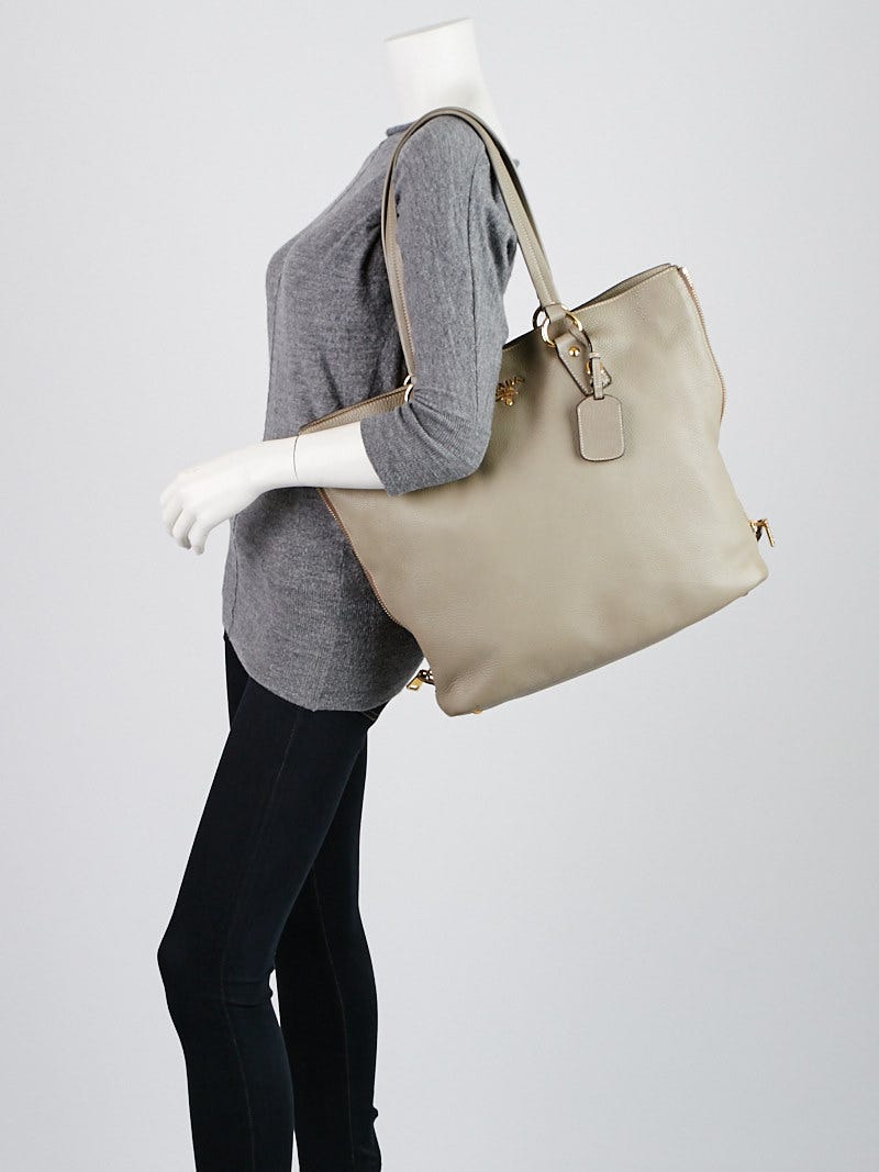 Prada Argilla Vitello Daino Leather Shopping Tote Bag BR4372 Yoogi s Closet
