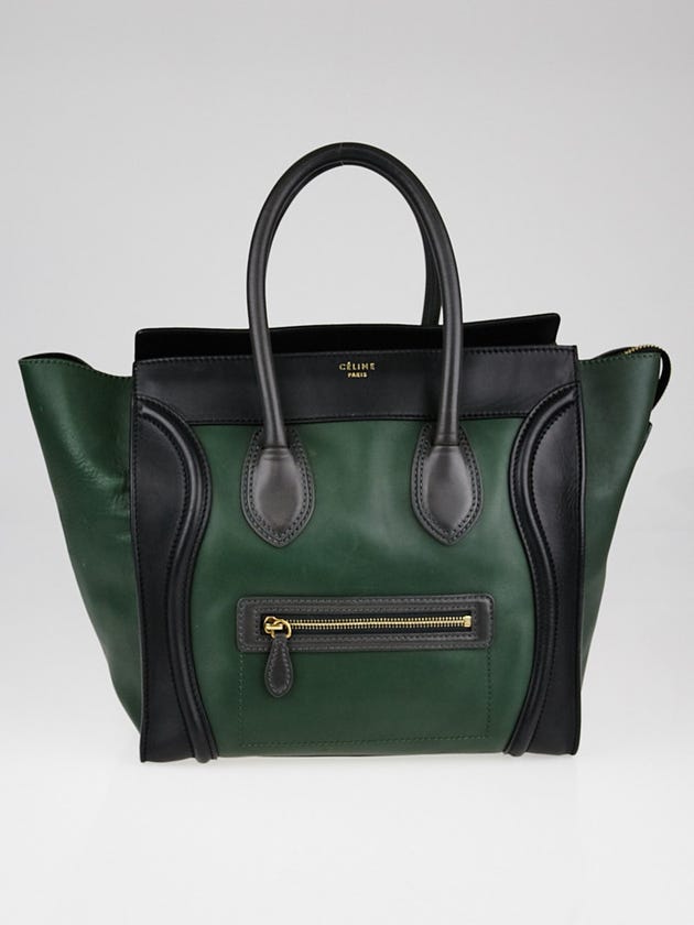 Celine Black/Green Smooth Calfskin Leather Mini Luggage Tote Bag