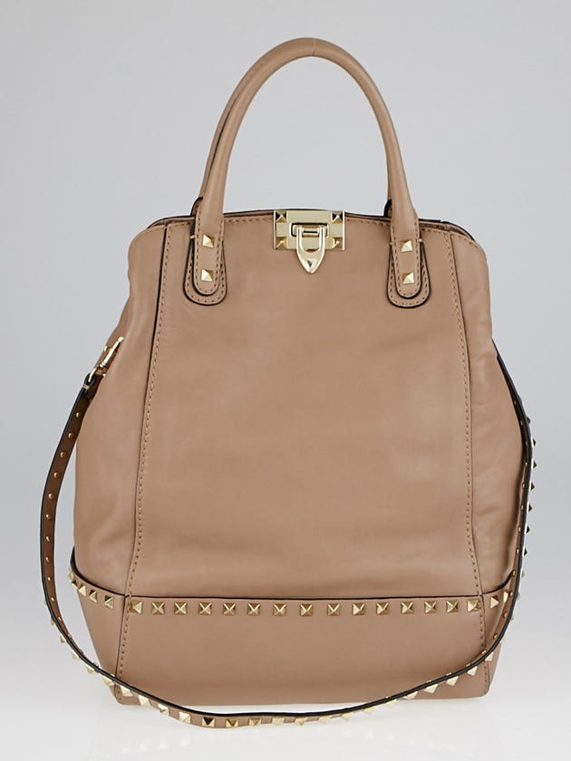 Valentino Camel Leather Rockstud New Dome Tote Bag