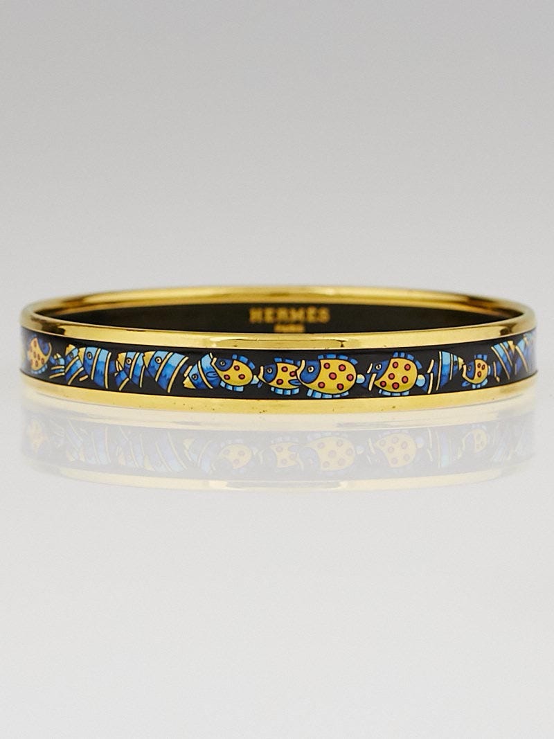 Jewelry fish Hermes Hermes Navy Tropical Fish Printed Enamel Gold Plated Narrow Bangle