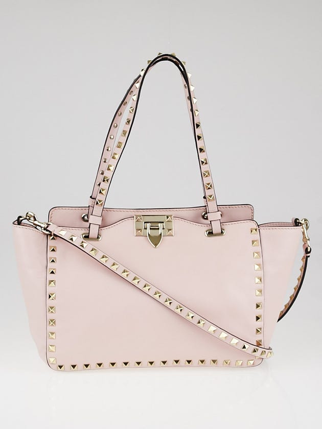 Valentino Pink Leather Rockstud Trapeze Small Tote Bag