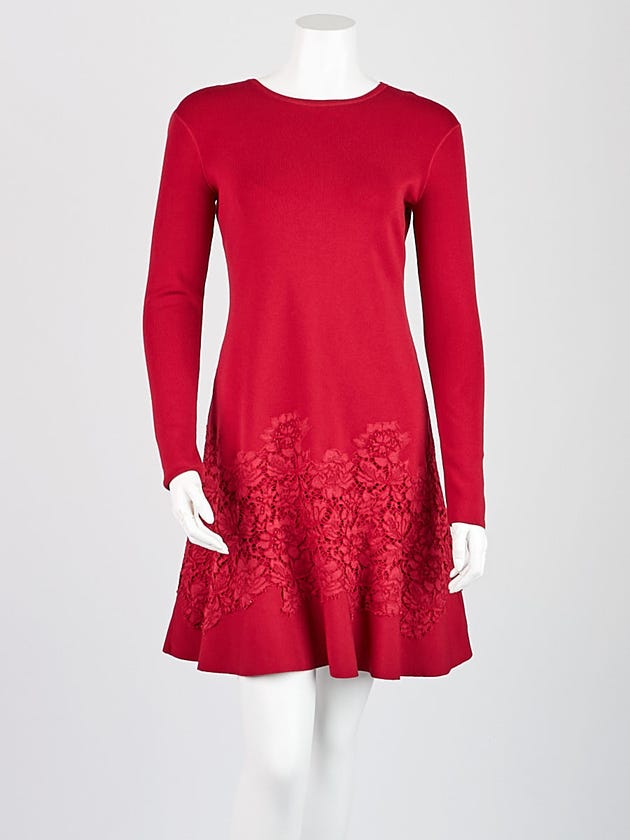 Valentino Fuchsia Wool/Nylon Embroidered Dress Size S