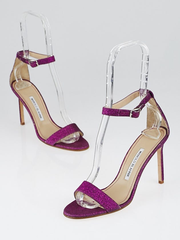 Manolo Blahnik Violet Glitter Chaos Sandals Size 6.5/37